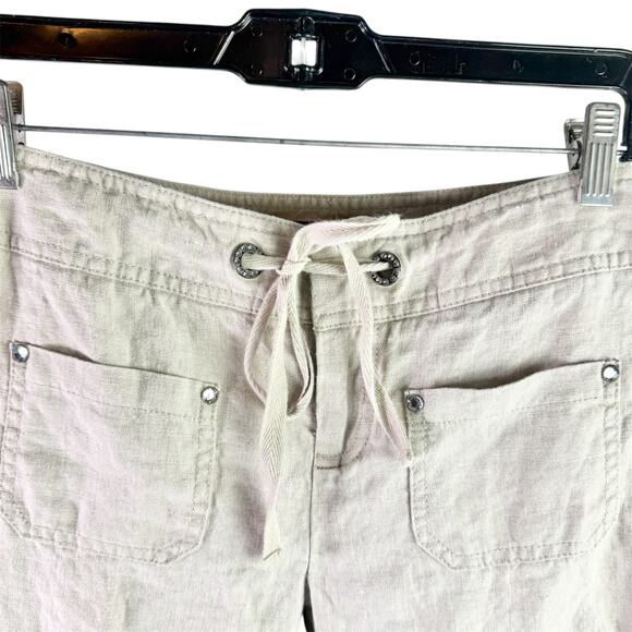 INC International Concepts Women's 2 Beige 100% Linen Capri Pants Roll Cuff - Picture 5 of 8